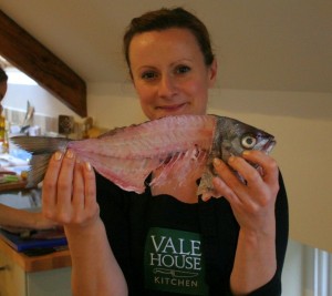 Kathie with her filleted fish