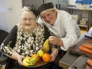 Milestones Trust resident Dorothy Jacobs (left) and cook Pauline Vernon in the kitchen.