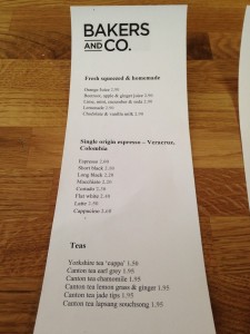 Bakers and Co - Drinks Menu