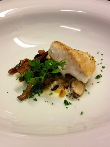 Milk Thistle - Pan fried brill with girolles, bacon and mussells