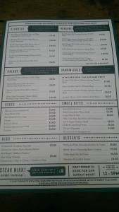 The Shakespeare, Redland - Menu