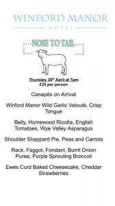 Nose to Tail Winford Manor menu