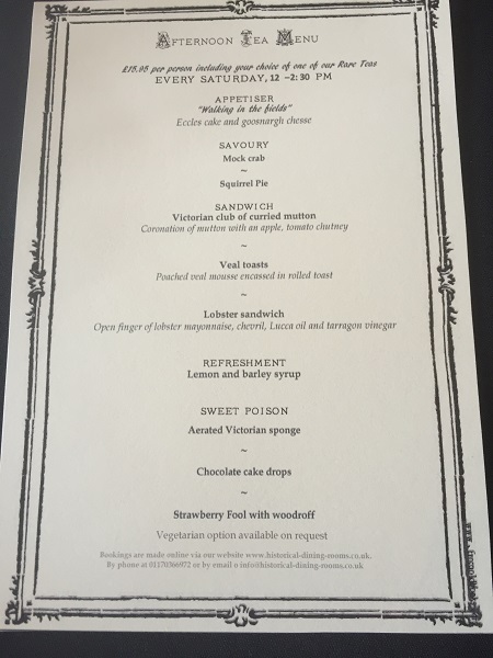 Historical Dining Rooms Afternoon Tea - Menu