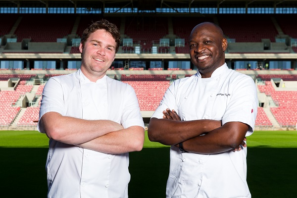 Josh Eggleton and Bristol Sport's executive head chef George Opondo 