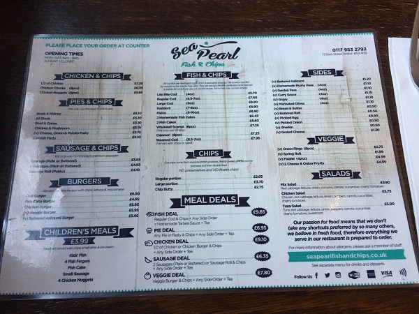 Sea Pearl - Menu