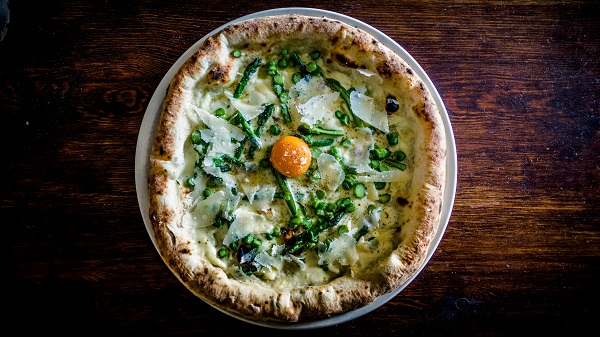 Wye Valley asparagus, egg yolk, 36 month parmesan - Speciality pizza at Pi Shop