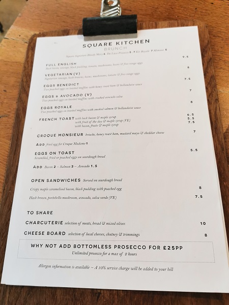 Square Kitchen Bottomless Brunch - Menu