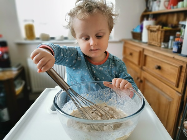 JimJams Spreads and Griddle Pancake Mix - Whisking