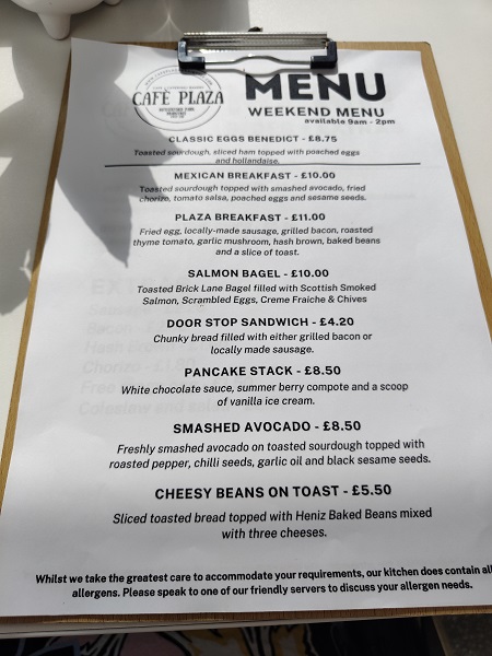 Cafe Plaza, Braintree - Menu