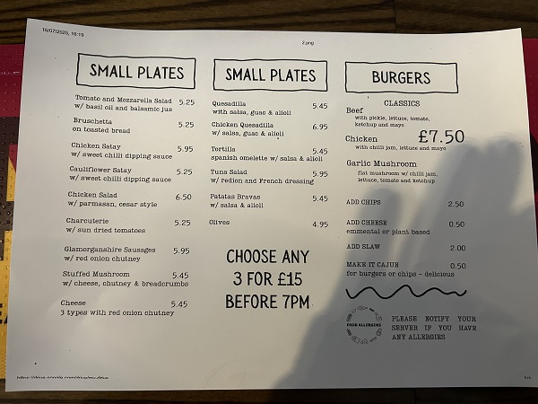The GRAK, Bristol - Menu