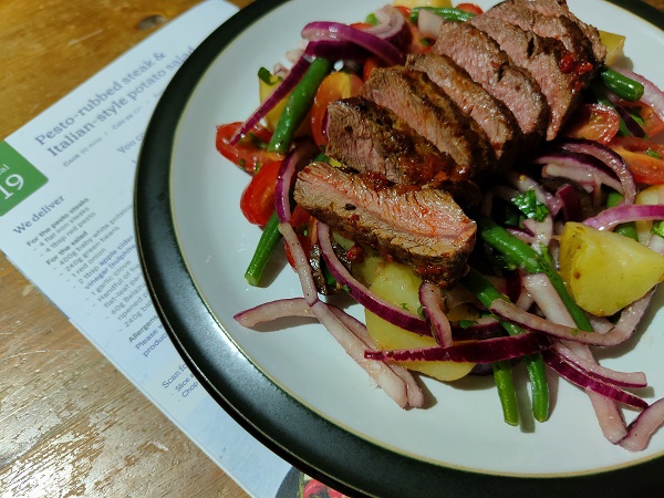 Mindful Chef - Pesto-rubbed steak and potato salad - cooked