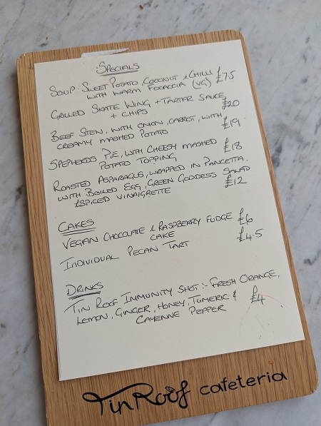 Tin Roof Café, Maldon - Specials Menu