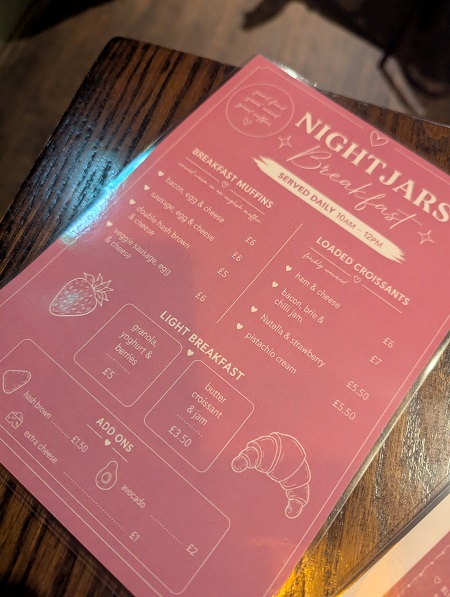Cafe Nightjars, Bury St Edmunds - Breakfast Menu